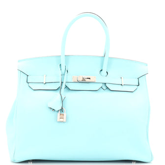 Hermes Birkin Handbag Blue Epsom with Palladium Hardware 35