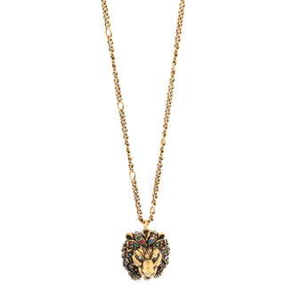 Gucci Lion Head Pendant Necklace Metal and Crystal