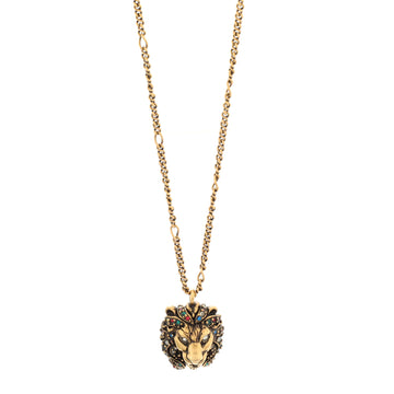 Gucci Lion Head Pendant Necklace Metal and Crystal