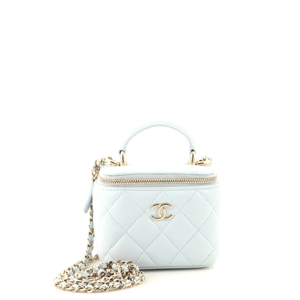 Chanel Navy Quilted Grained Calfskin Mini Vanity With Chain Gold