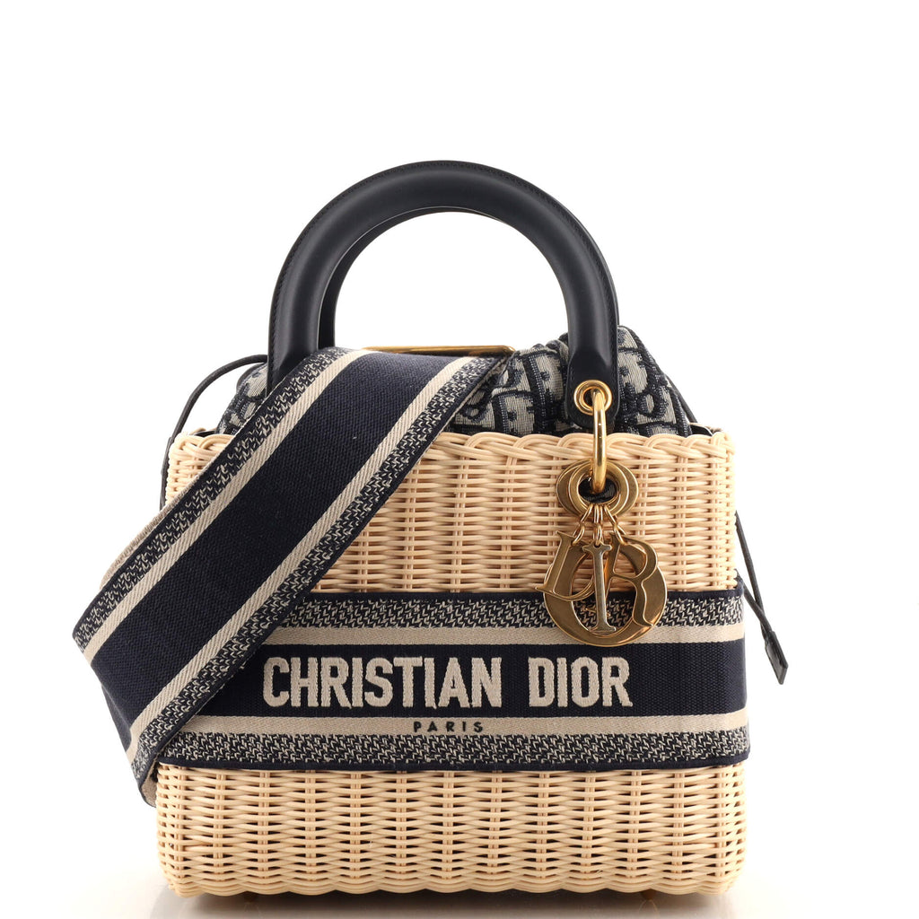 Dior Wicker&Dior Oblique LadyDior Bag Size Medium Wicker/Canvas Ivory  M0565CMVO