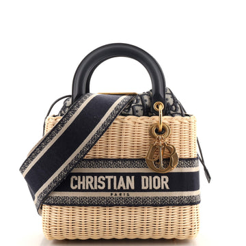 Christian Dior Lady Dior Bag Wicker and Oblique Canvas Medium