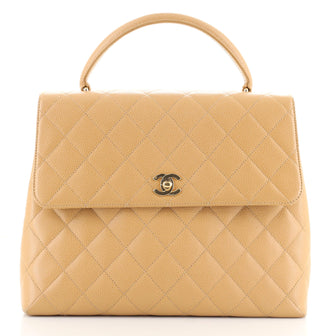 Chanel Vintage Classic Top Handle Flap Bag Quilted Caviar Jumbo