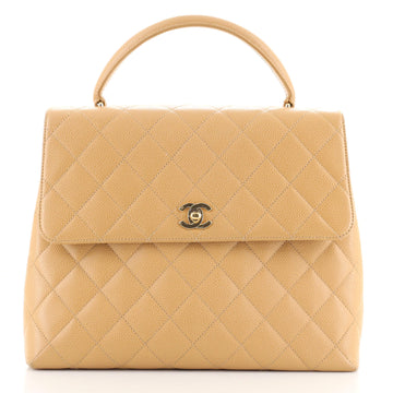 Chanel Vintage Classic Top Handle Flap Bag Quilted Caviar Jumbo