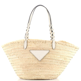 Prada Basket Tote Woven Raffia with Leather Medium
