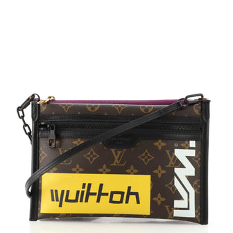 Louis Vuitton Double Flat Messenger Bag Limited Edition Logo Story Monogram Canvas and Denim