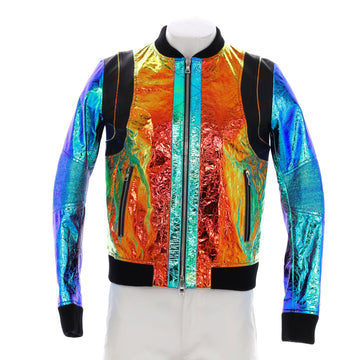 Balmain Men's Biker Jacket Holographic Leather
