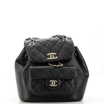 Chanel CC Front Pocket Flap Drawstring Backpack Quilted Lambskin
