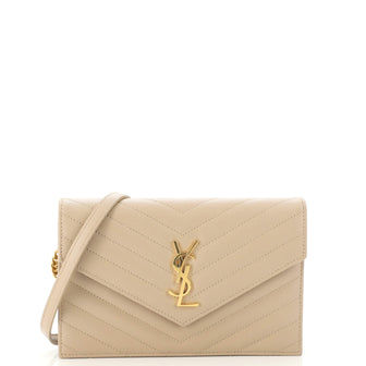 Saint Laurent Classic Monogram Wallet on Chain Matelasse Chevron Leather Small
