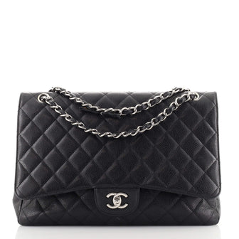 Chanel Vintage Classic Single Flap Bag Quilted Caviar Jumbo