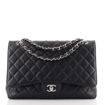 Chanel Vintage Classic Single Flap Bag Quilted Caviar Jumbo