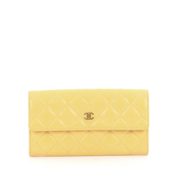 Chanel CC Gusset Flap Wallet Quilted Lambskin Long Yellow 1838904