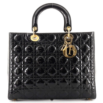 Christian Dior Lady Dior Bag Cannage Quilt Patent Large