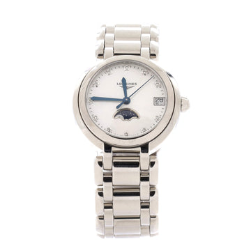 Longines PrimaLuna Moonphase Quartz Watch Stainless Steel with Diamond Markers and Mother of Pearl 30