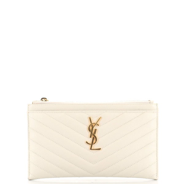 Yves Saint Laurent YSL Chevron Leather Bill Pouch in white calf
