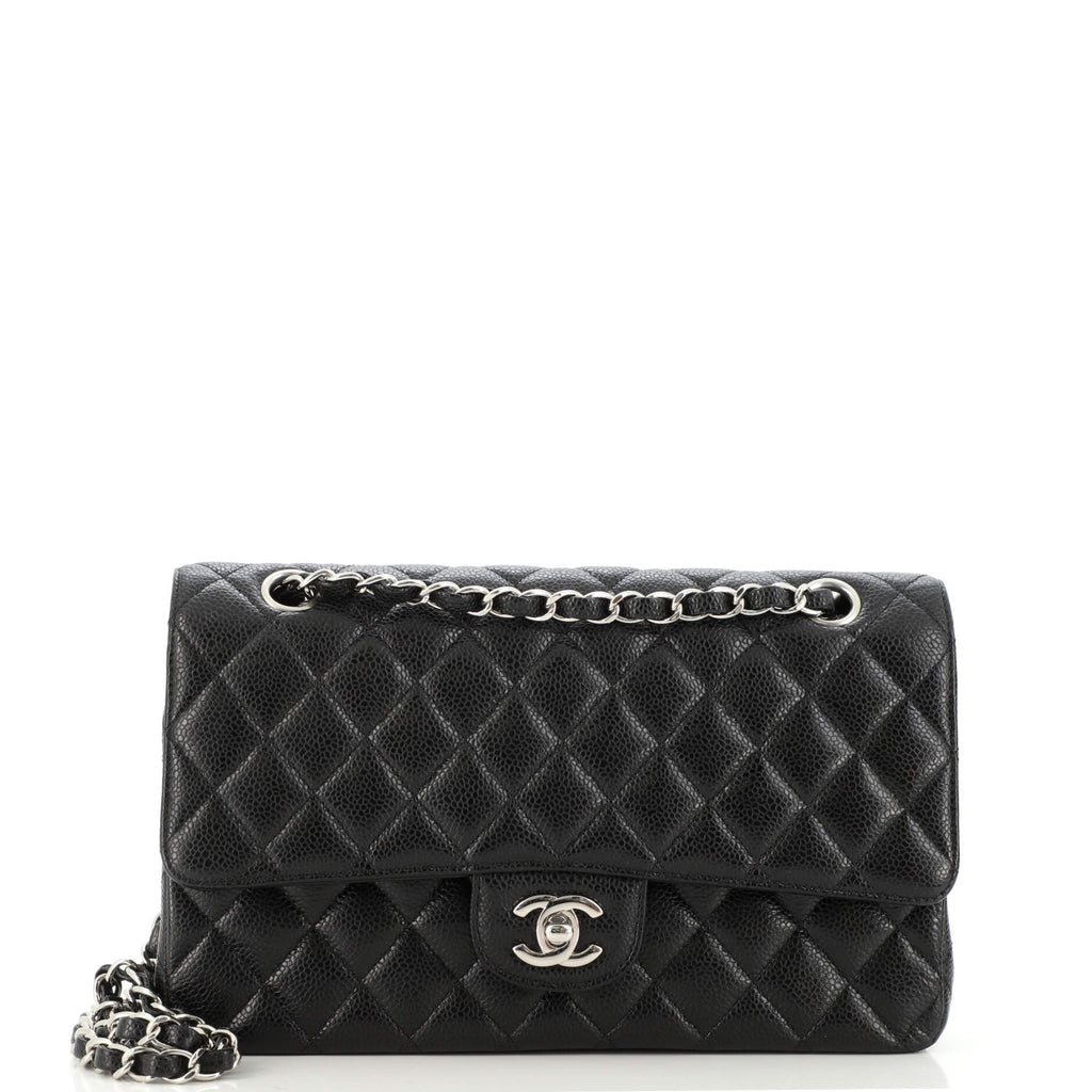 Chanel Classic Black Quilted Caviar Medium Double Flap Bag - Luxury Reborn