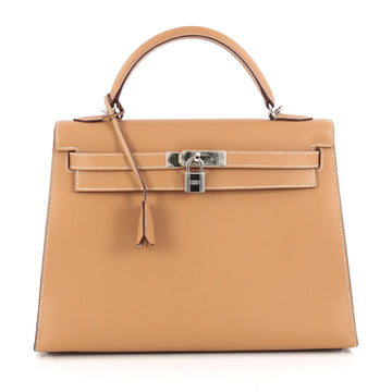 Hermes Kelly Handbag Brown Epsom with Palladium Hardware 32 Brown