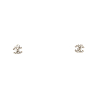 Chanel CC Stud Earrings Crystal Embellished Metal