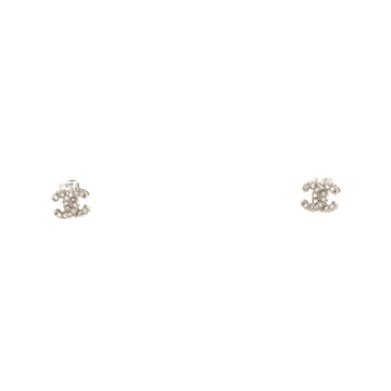 Chanel CC Stud Earrings Crystal Embellished Metal