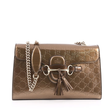 Gucci Emily Chain Strap Flap Bag Guccissima Patent Medium Brown