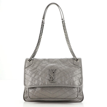 Saint Laurent Niki Chain Flap Bag Matelasse Chevron Leather Large