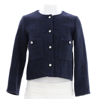 Chanel Women's Collarless Two Pocket Jacket Tweed with Crystal