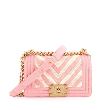 Chanel Boy Flap Bag Braided Chevron Calfskin Small Pink