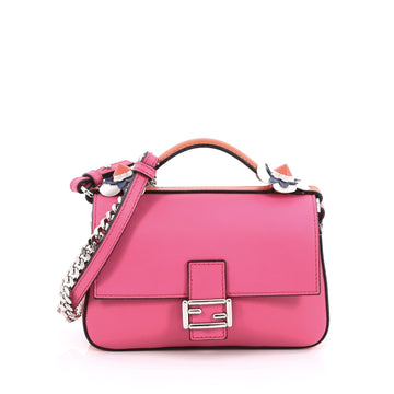 Fendi Double Baguette Flowerland Crossbody Bag Leather Micro Pink