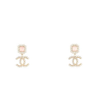 Chanel Scalloped Square CC Drop Earrings Metal with Crystals and Glass Gold  1841081