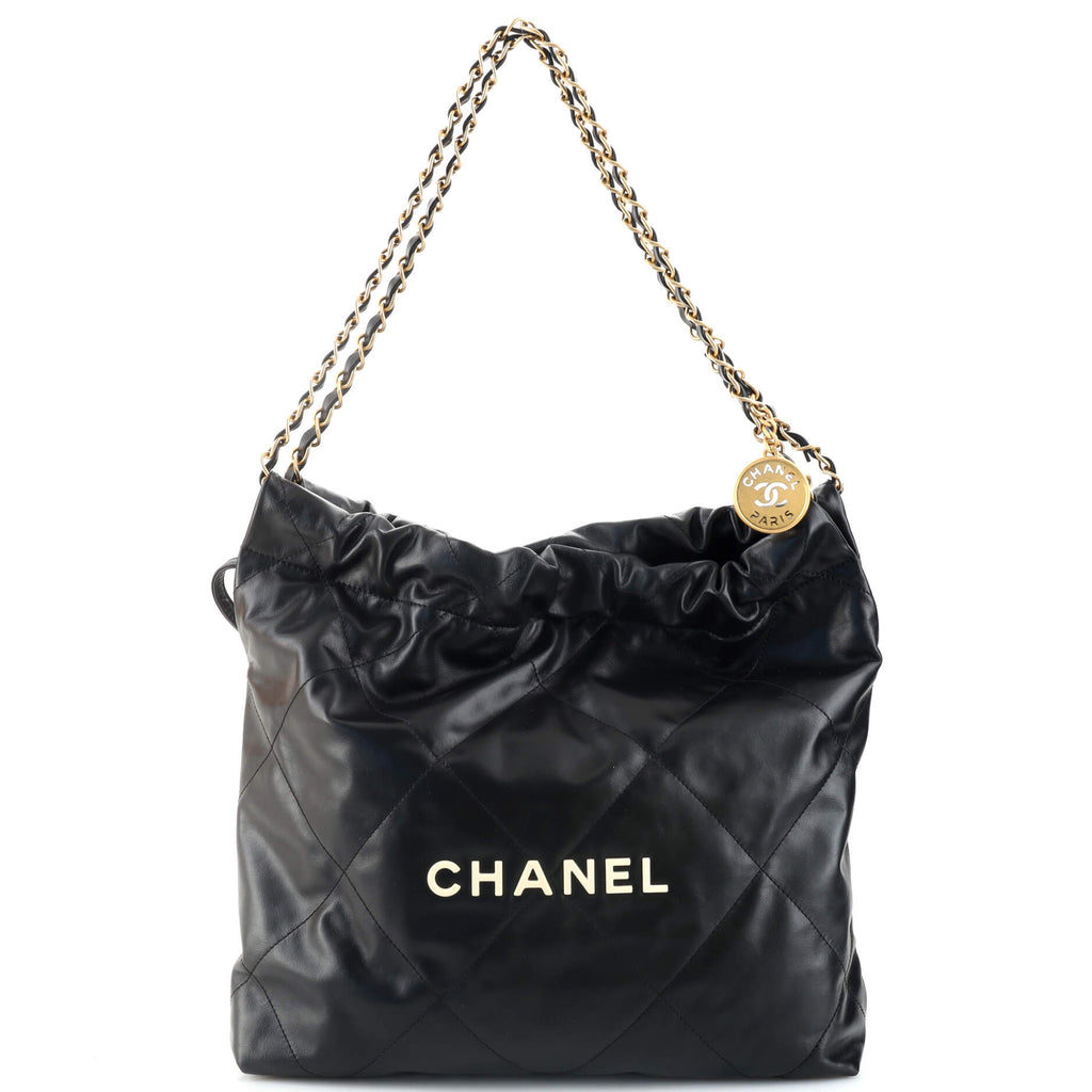 Chanel 22 Chain Hobo Quilted Wool Tweed Medium Black 205760274