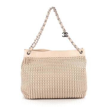 Chanel CC Charm Tote Woven Leather Medium Neutral