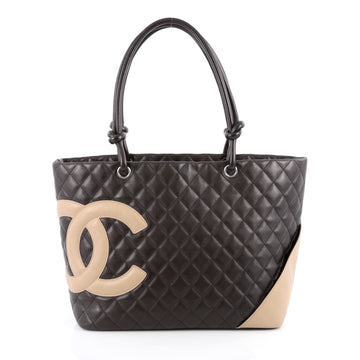 Chanel Cambon Tote Quilted Leather Large Brown