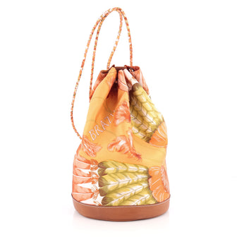 Hermes Soie Cool Handbag Printed Silk and Calfskin Medium Orange