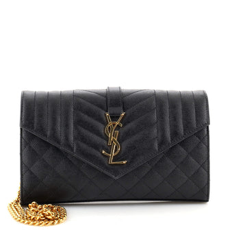 Saint Laurent Classic Monogram Chain Wallet Mixed Matelasse Leather Medium