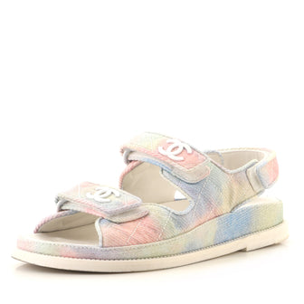 Chanel Women's Velcro Dad Sandals Quilted Multicolor Canvas