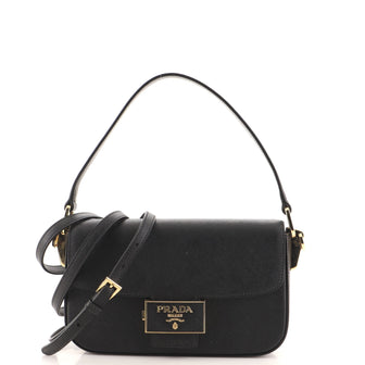 Prada Embleme Flap Shoulder Bag Saffiano Leather Small