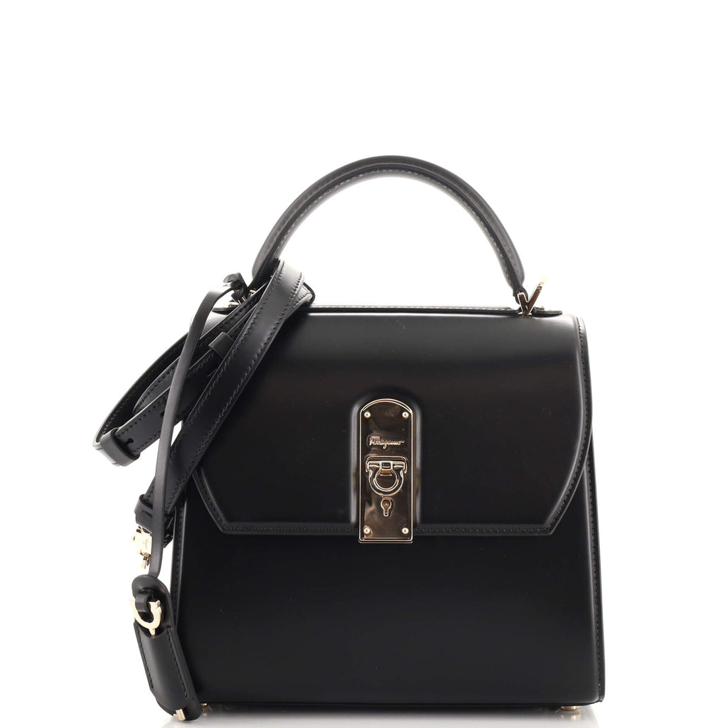 Salvatore Ferragamo Boxyz Top Handle Bag Leather Medium Black 1842601