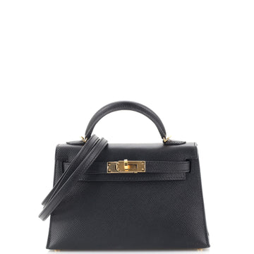 Hermes Kelly Mini II Bag Black Epsom with Gold Hardware 20