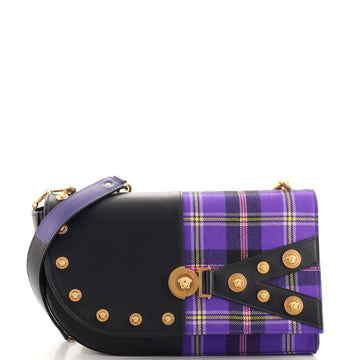 Versace Medusa Chain Flap Shoulder Bag Leather and Wool