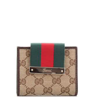 Gucci Ladies Web French Flap Wallet GG Coated Canvas Compact