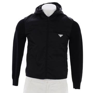 Prada Men's Triangle Logo Zip Hoodie Wool and Re-Nylon Gabardine