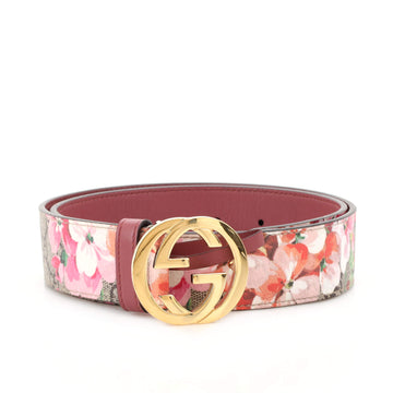 Gucci Interlocking G Belt Blooms Print GG Coated Canvas Wide