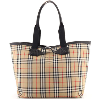 Burberry Austen Tote Bag Vintage Check Canvas Large