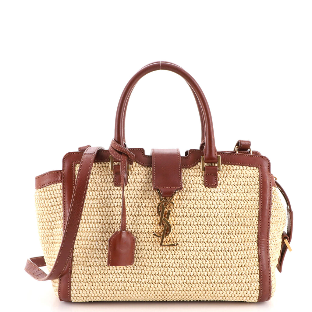 Saint Laurent Monogram Cabas Downtown Raffia with Leather Baby Brown 184294150