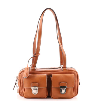 Prada Pushlock Double Pocket Shoulder Bag Leather Medium