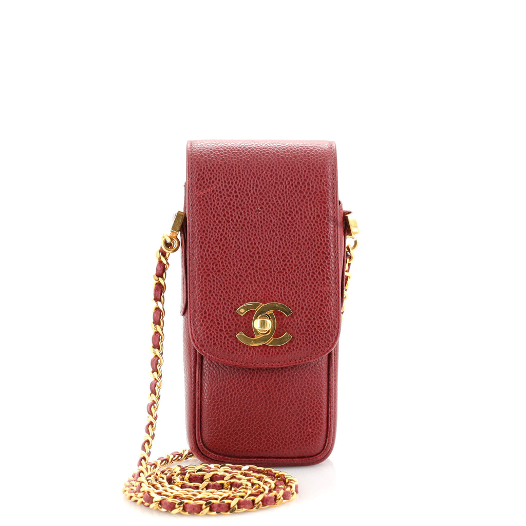 Chanel Vintage CC Phone Holder Crossbody Bag Caviar Red 184294231