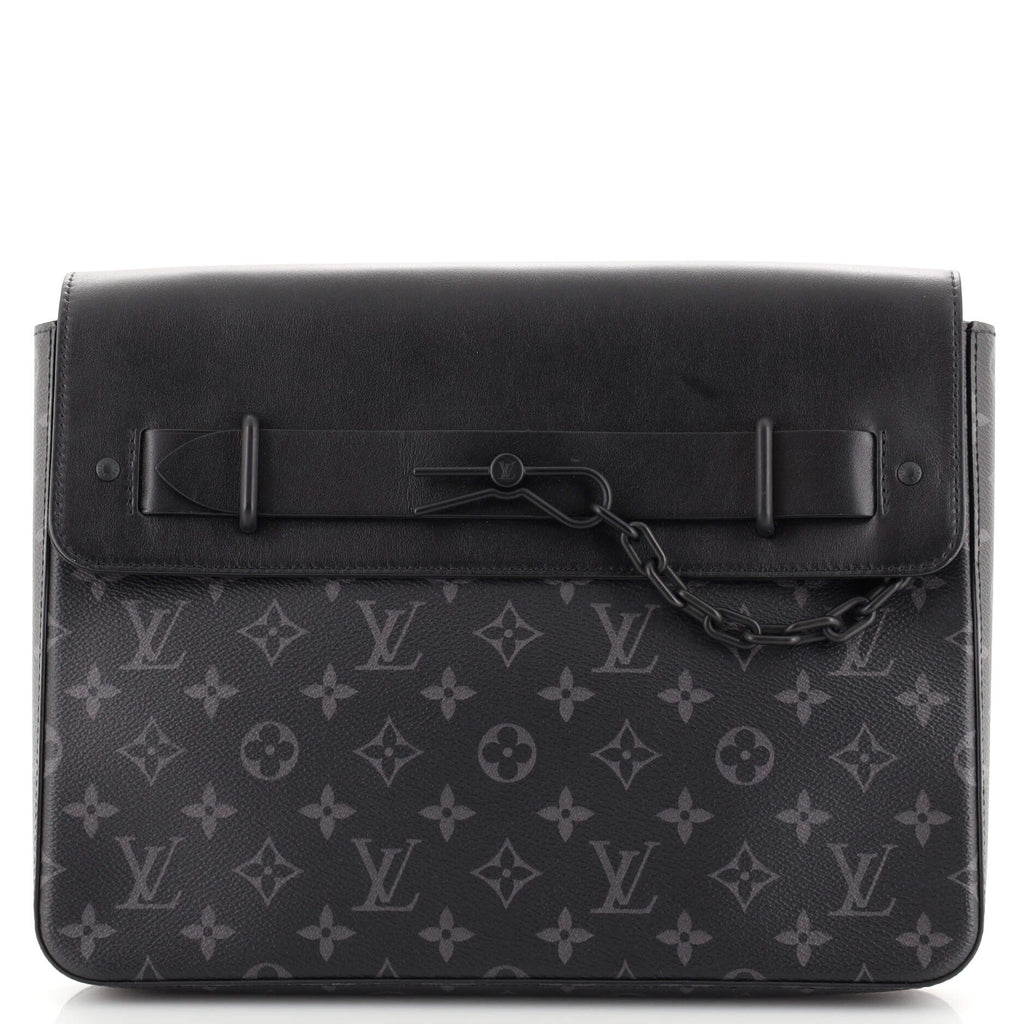 LV LV Unisex Pochette Steamer Monogram Eclipse Coated Canvas Cowhide  Leather in 2023