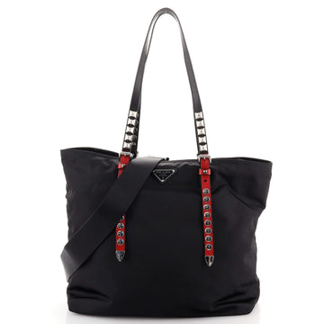 Prada New Vela Convertible Tote Tessuto with Studded Leather Medium