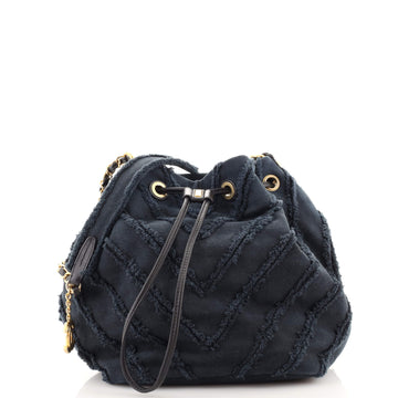 Chanel Drawstring Bucket Bag Chevron Patchwork Canvas Small