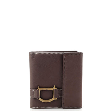 Christian Dior D Buckle Bifold Wallet Leather Compact